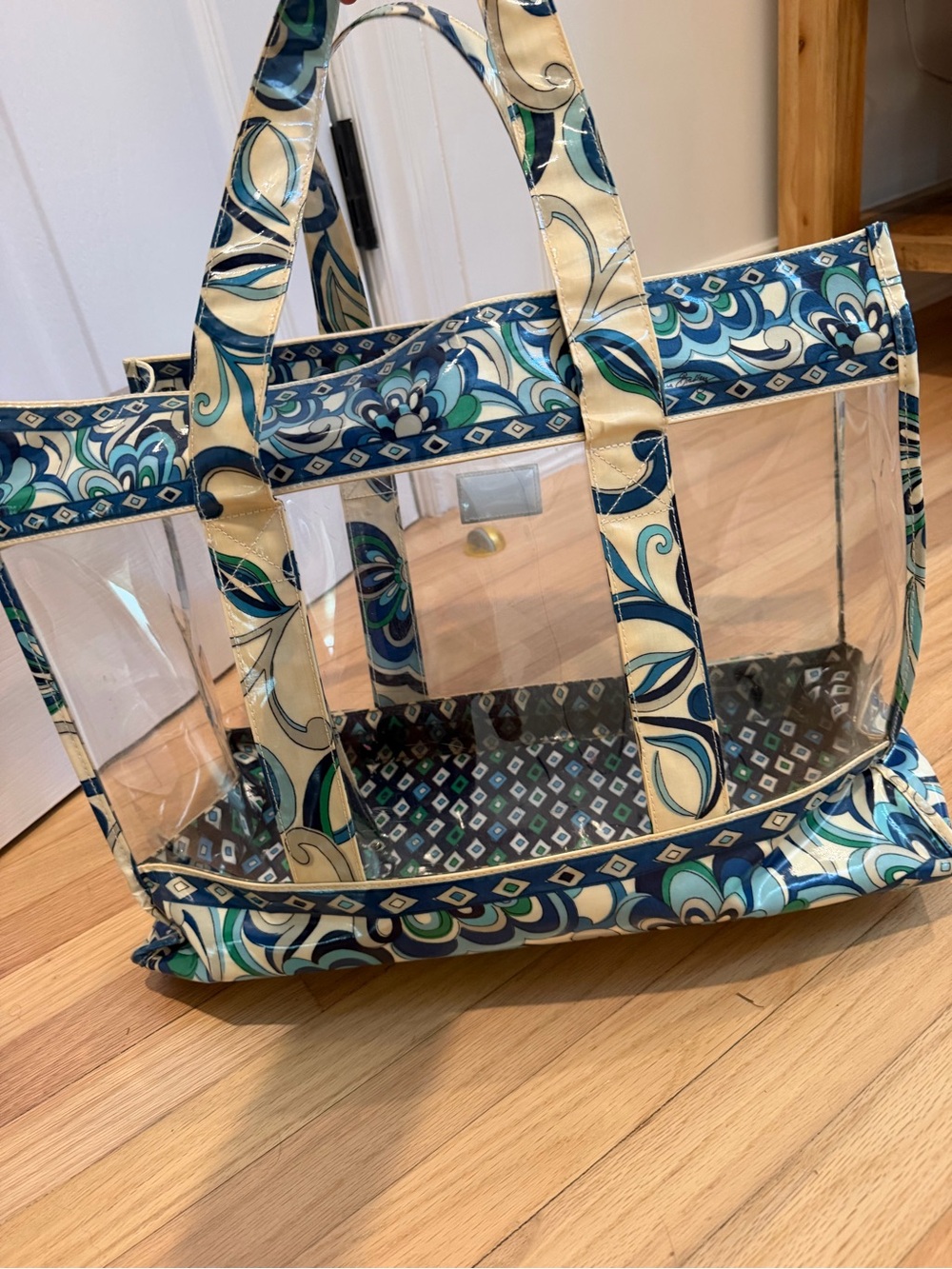 Vera Bradley Blue, Teal & Cream Clear Floral Beach Bag - Picture 5 of 9